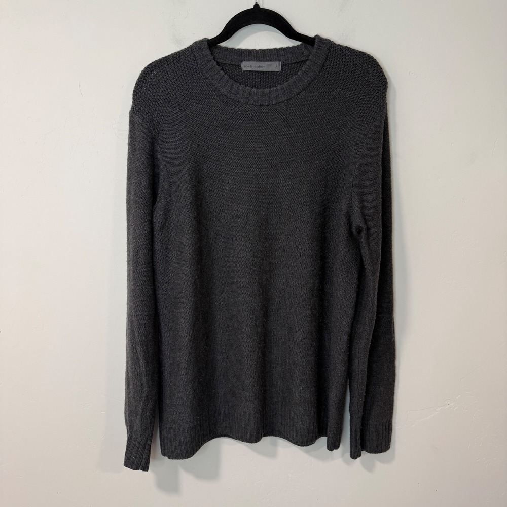 Icebreaker Mens Sweater Large Gray 100% Merino Wool Crew Neck Knit